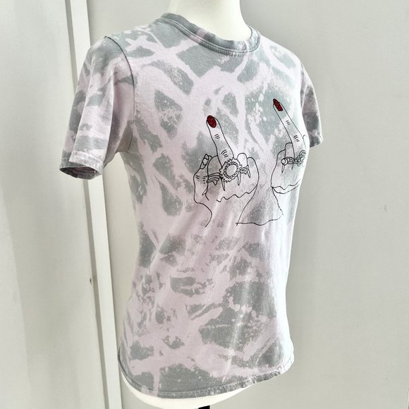 ✨Upcycled | NastyGal | Flip 'Em Off Relaxed Graphic T Shirt | Small | Blue/Grey - Picture 8 of 10